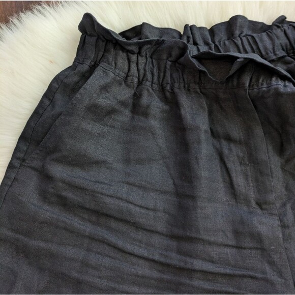 Witchery Australia 100% Linen black high waisted cuffed paperbag shorts 14 - Picture 4 of 5